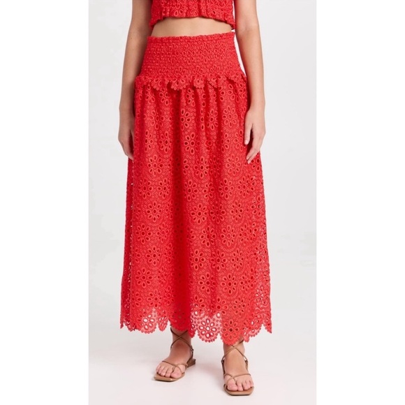 Hill House Eyelet Scallop June Crop Top & Delphine Skirt Set Poppy Red Small S - Picture 3 of 6